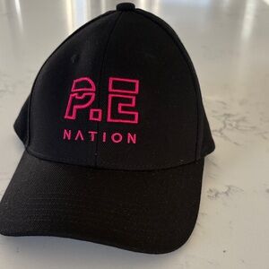 P.E Nation Black Baseball Hat with Vibrant Pink Logo